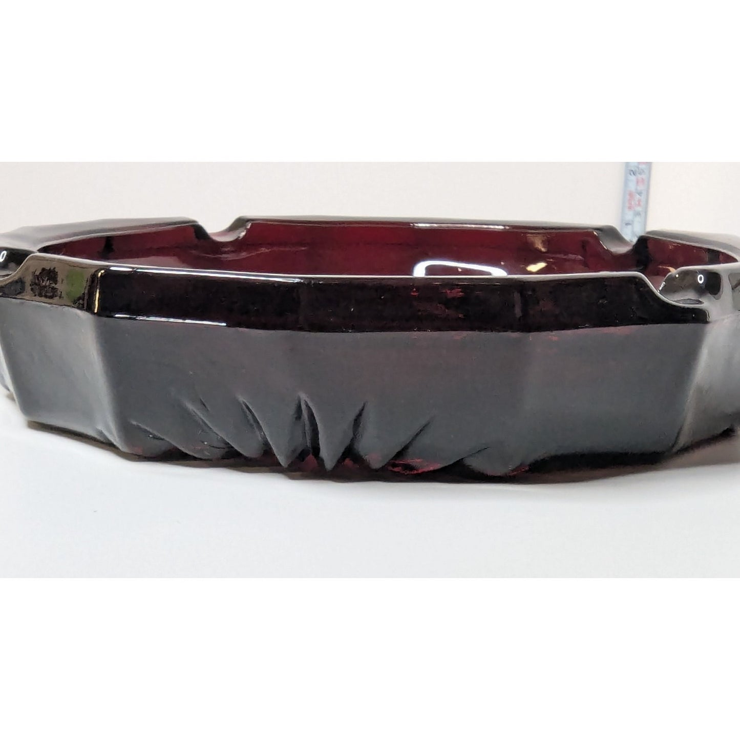 Vintage 8" Large Ruby Red Glass Heavy Octagonal Ashtray No Chips or Cracks