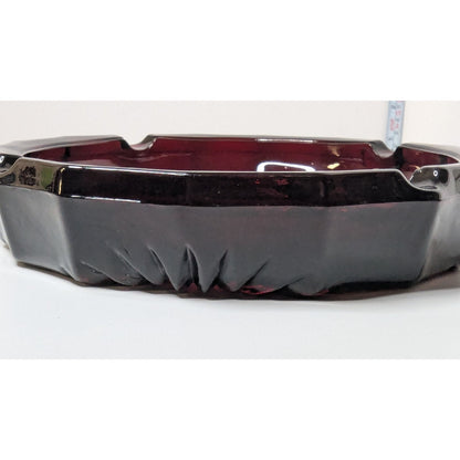 Vintage 8" Large Ruby Red Glass Heavy Octagonal Ashtray No Chips or Cracks