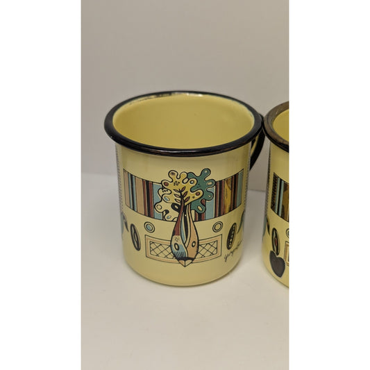Vintage Set of 4 GEORGES BRIARD 3" Enamel Cups Mugs MCM Corn Pattern Mid Century