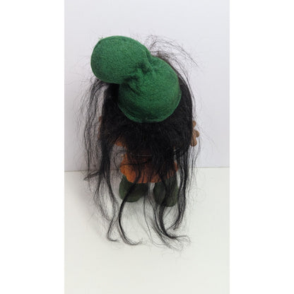 Vintage 1980 DAM Troll Doll Black Hair orange OUTFIT with Green HAT 10"