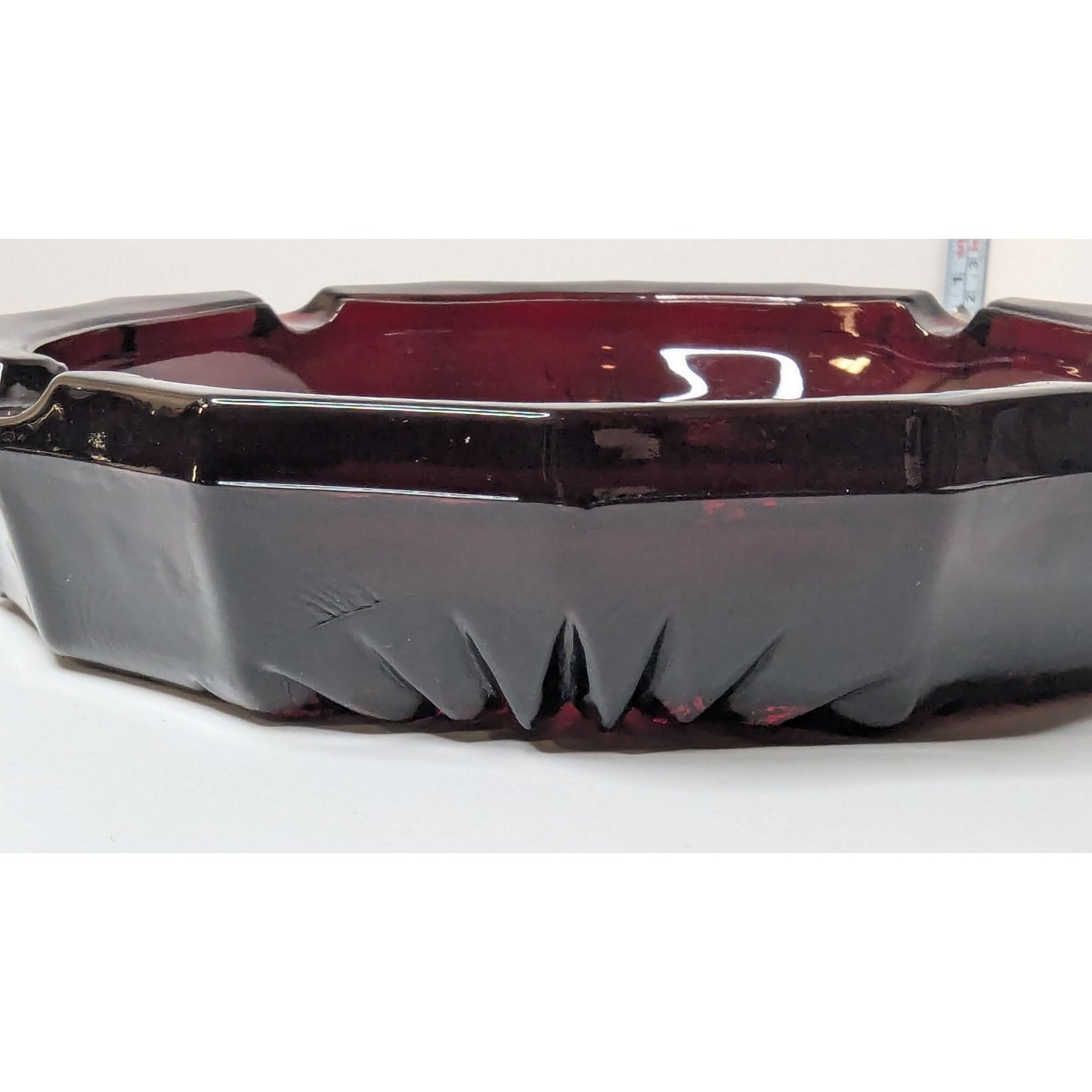 Vintage 8" Large Ruby Red Glass Heavy Octagonal Ashtray No Chips or Cracks