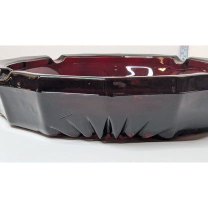 Vintage 8" Large Ruby Red Glass Heavy Octagonal Ashtray No Chips or Cracks