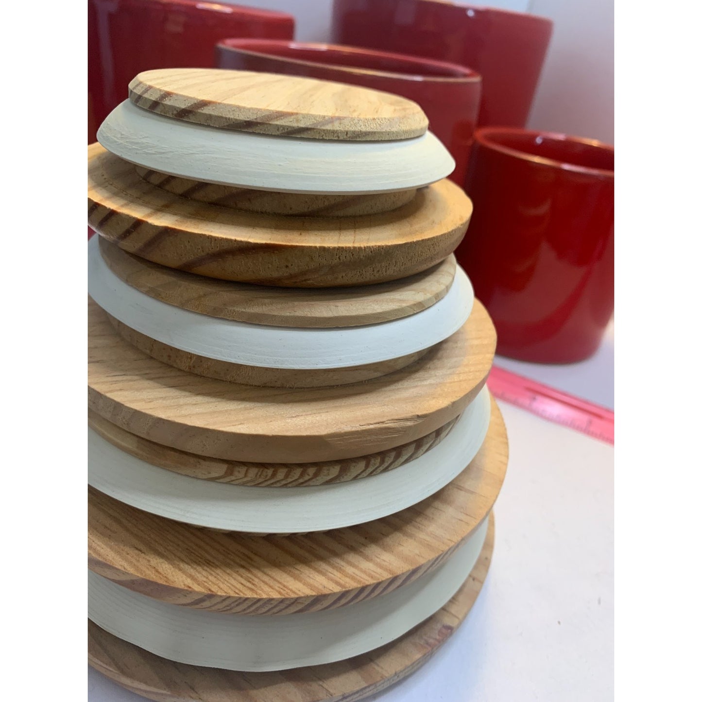 Mamma Ro Pottery Italy Red Set of 4 Canisters Wood Lids in Box New Old Stock