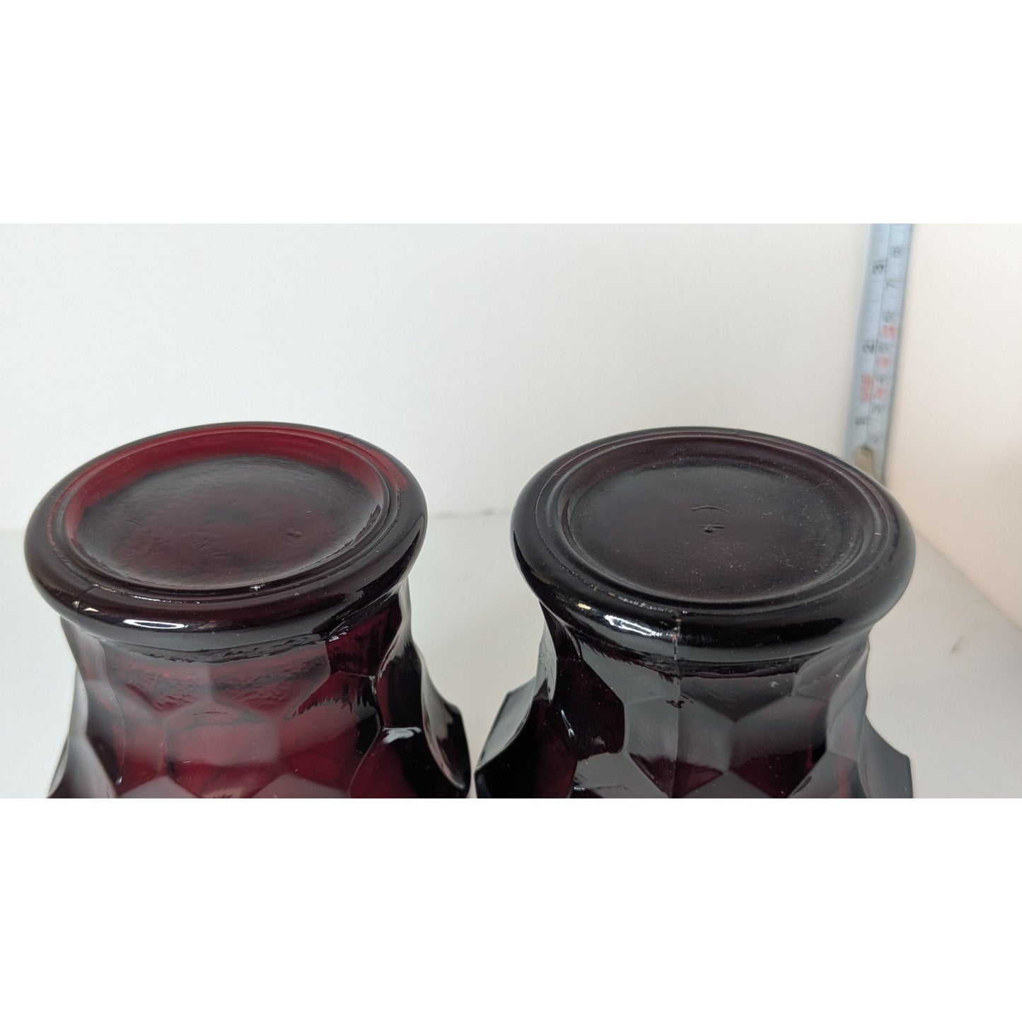 Ruby Red Georgian Honeycomb 8oz Glasses Vintage Anchor Hocking 4 1/8” Set Of 2