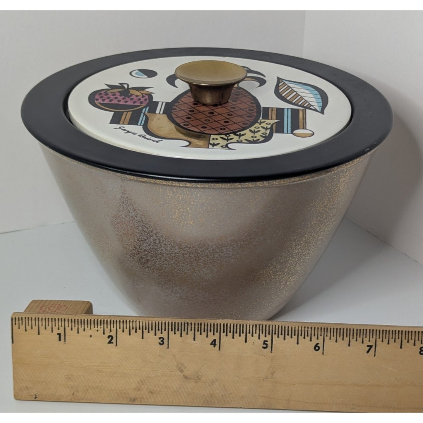 Vintage Georges Briard Gold Speckled Ambrosia Fire King Covered Bowl w/Lid