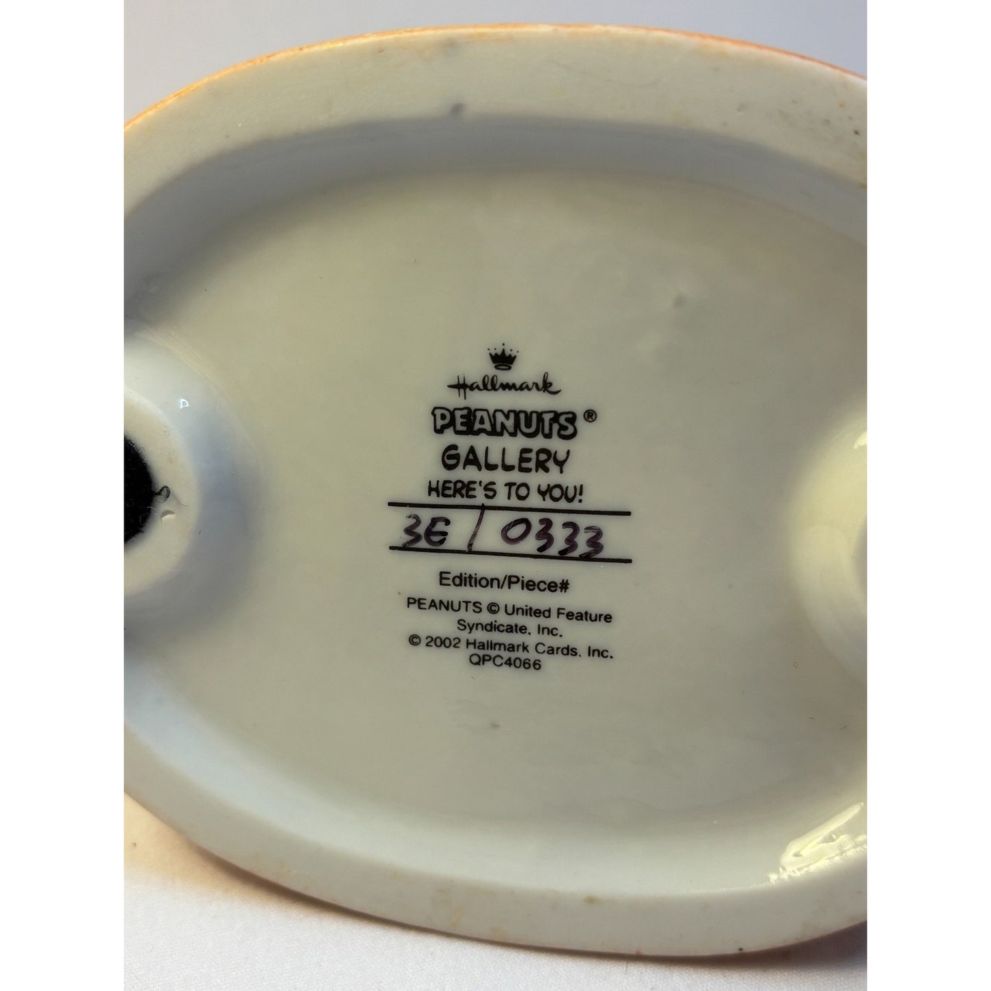 2002 Hallmark Peanuts Gallery "Here’s To You” Snoopy Woodstock Ceramic Figurine