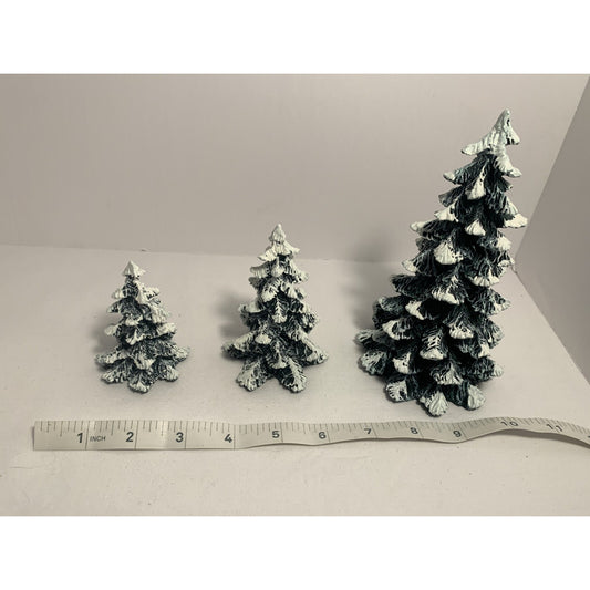 Vintage 90s Department 56 Village Set of 3 Evergreen Trees Cold Cast Porcelain B