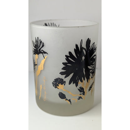 Georges Briard MCM Frosted Old Fashioned Rocks Glasses Set/2 Black Gold Floral