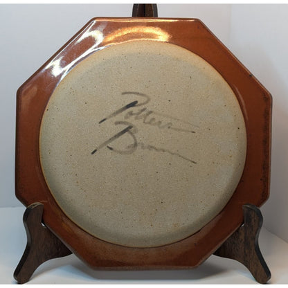 Vintage 1970s Portis Brown 10.75" Octagonal Plate Glazed Pottery Signed B