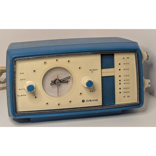 Rare Vintage CRAIG 1602 AM Clock Radio Teal Blue MCM Sanyo Japan Atomic