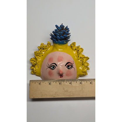 6" Vintage Mexico Oaxacan Hand Painted Handmade Leaf Face Folk Art Mask