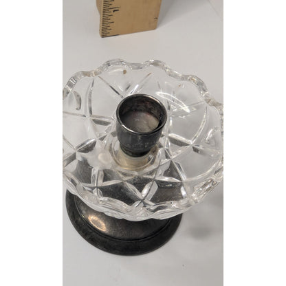 Set of 2 3.5" PM Italian Glass Top Silverplate Candlesticks Half-Inch Tapers