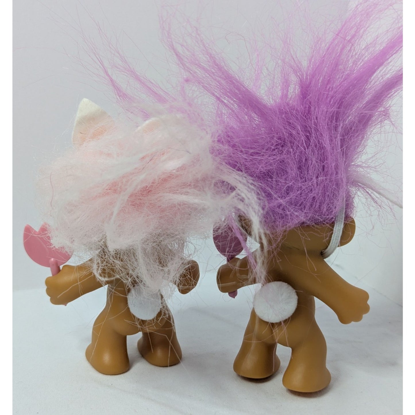 Pair of Vintage Russ 3" Easter Bunny Troll Dolls Purple/Pink Hair Brown Eyes