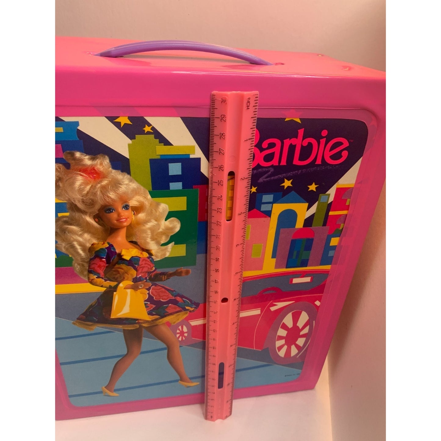Vintage 1989 Mattel Barbie Doll Vinyl Pink Travel Carrying Case Wardrobe