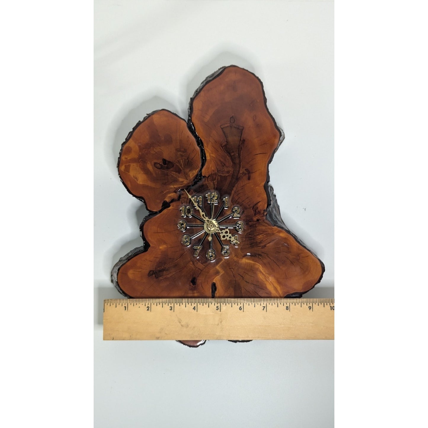 Nice Smaller Vintage Cypress Wood Live Edge Clock 13”x9” Works