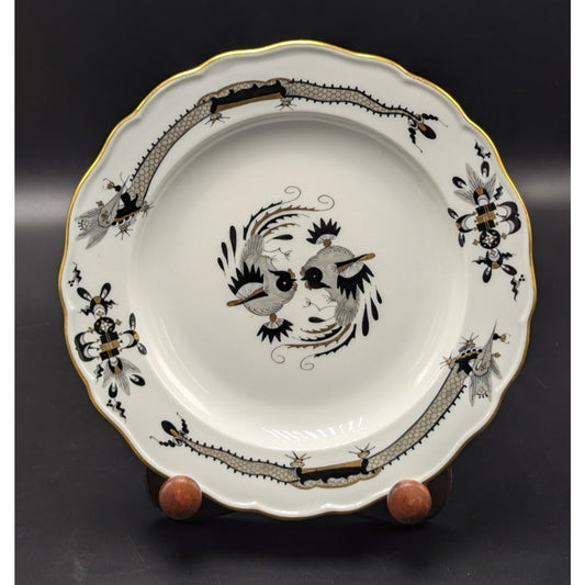 Meissen Rich Court Black Dragon Dessert Plate Scalloped Gold Accent 7.5 in