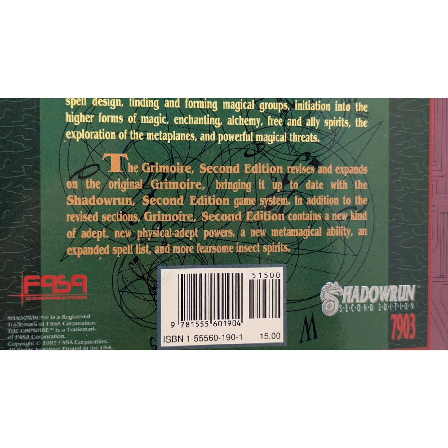 Shadowrun The Grimoire Second Edition 7903 Vintage RPG Sourcebook 1992