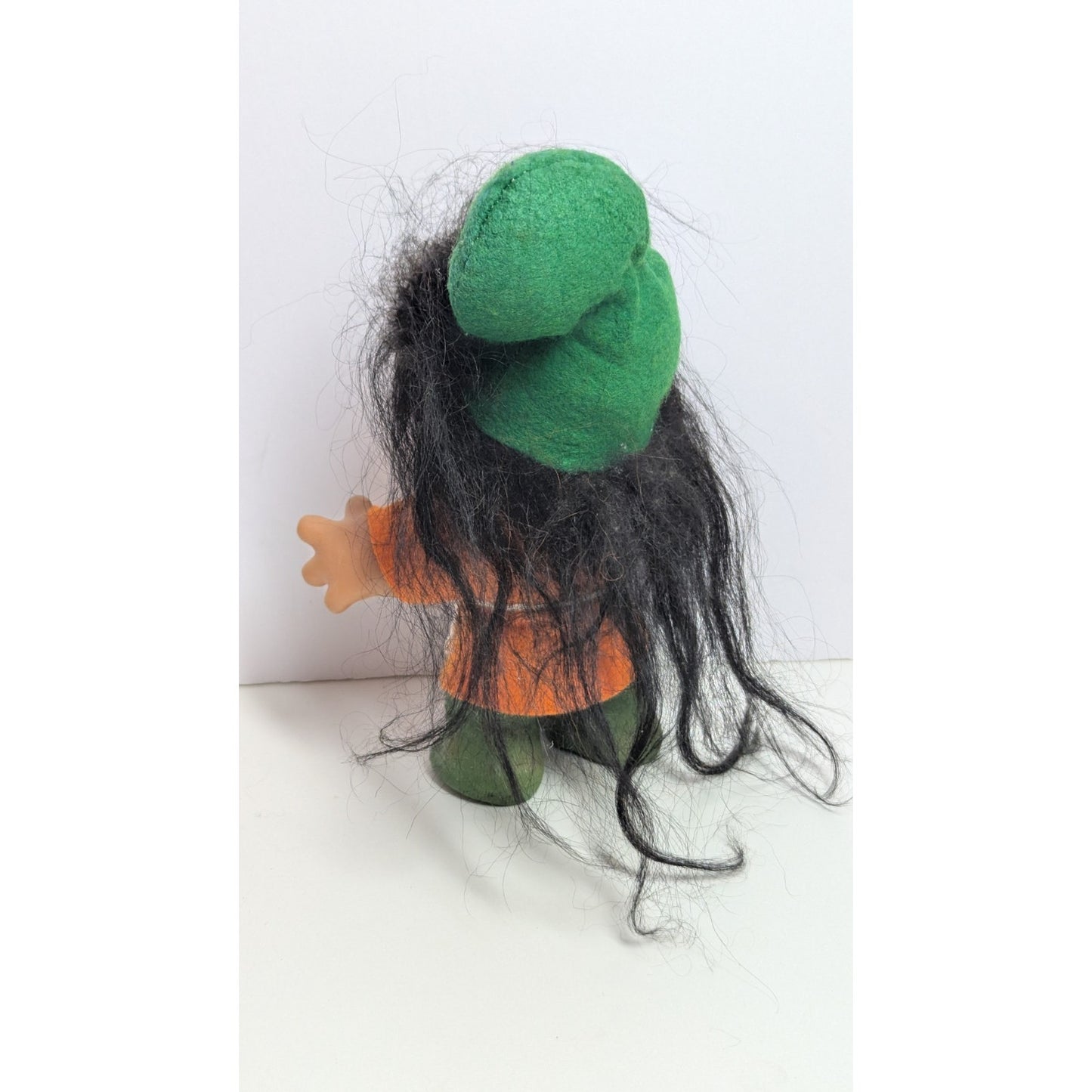 Vintage 1980 DAM Troll Doll Black Hair orange OUTFIT with Green HAT 10"