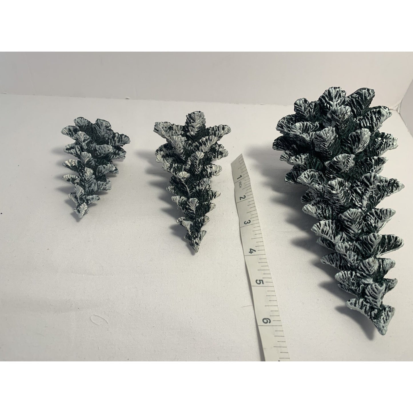 Vintage 90s Department 56 Village Set of 3 Evergreen Trees Cold Cast Porcelain F