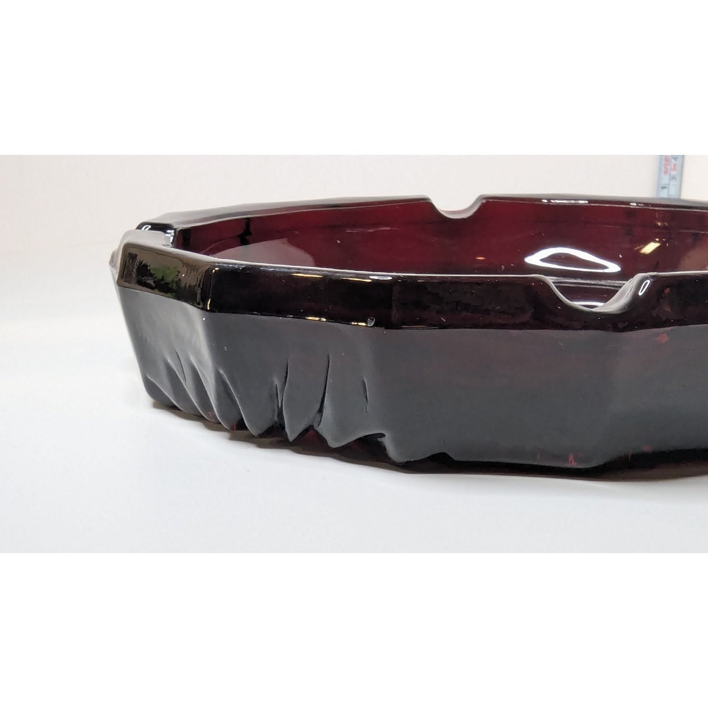 Vintage 8" Large Ruby Red Glass Heavy Octagonal Ashtray No Chips or Cracks