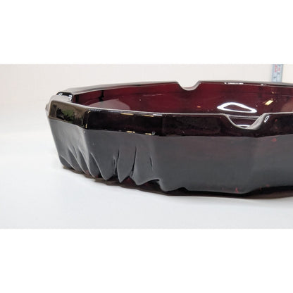 Vintage 8" Large Ruby Red Glass Heavy Octagonal Ashtray No Chips or Cracks