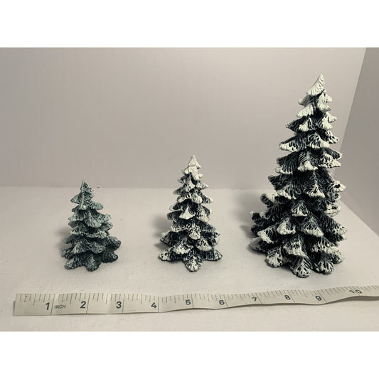 Vintage 90s Department 56 Village Set of 3 Evergreen Trees Cold Cast Porcelain D
