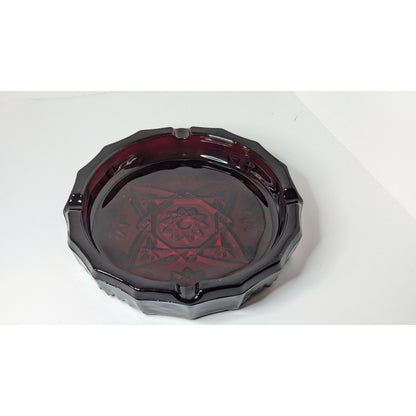 Vintage 8" Large Ruby Red Glass Heavy Octagonal Ashtray No Chips or Cracks