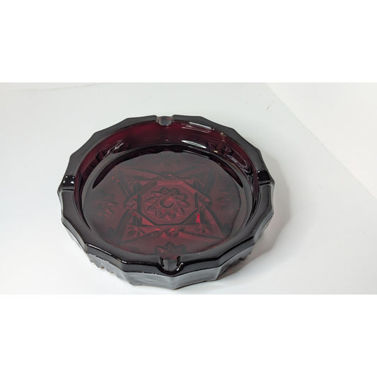 Vintage 8" Large Ruby Red Glass Heavy Octagonal Ashtray No Chips or Cracks