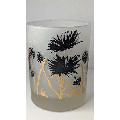 Georges Briard MCM Frosted Old Fashioned Rocks Glasses Set/2 Black Gold Floral