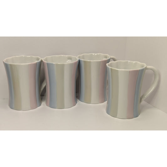 Set of 4 Vintage Otagiri Japan 3.75" Coffee Mugs Scalloped Edges Pastel Colors