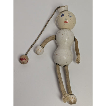 Antique 1920s TED TOY Bedford Mass 8" Wooden Sailor in White
