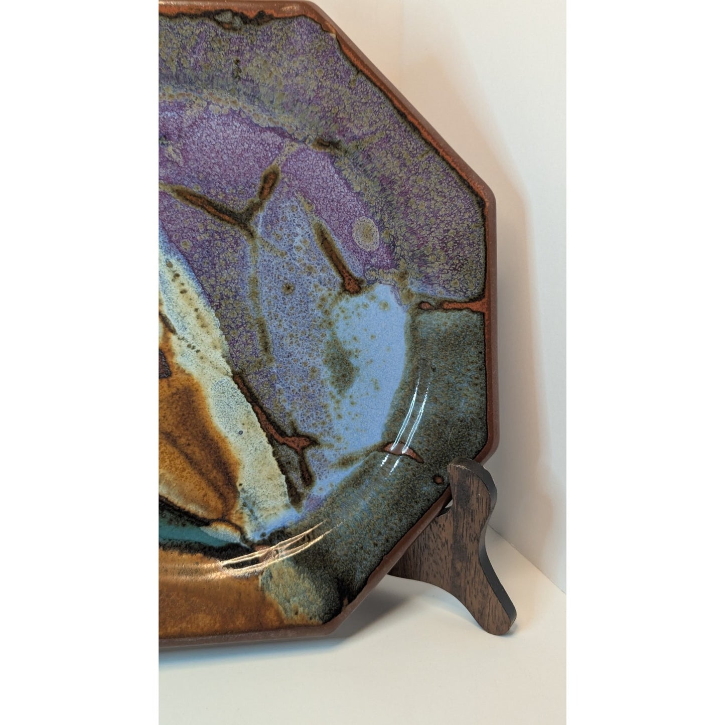 Vintage 1970s Portis Brown 10.75" Octagonal Plate Glazed Pottery Signed B