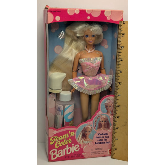 1995 Mattel Barbie Foam N Color Barbie Doll with Pink Foam #14457 New In Box