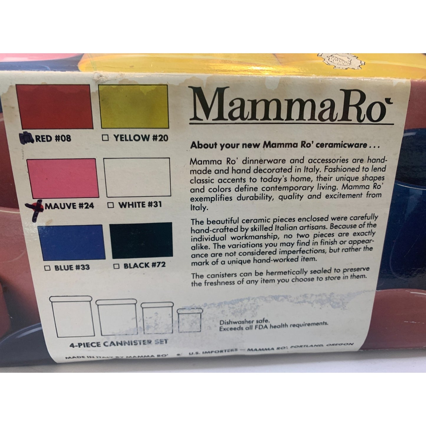 Mamma Ro Pottery Italy Red Set of 4 Canisters Wood Lids in Box New Old Stock