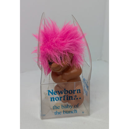 1985 Dam Newborn Norfin Troll LAYING Baby of the Bunch Pink Short Hair