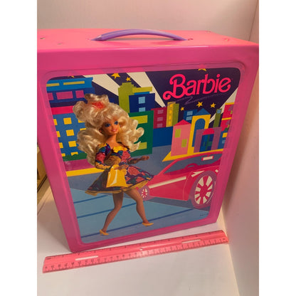 Vintage 1989 Mattel Barbie Doll Vinyl Pink Travel Carrying Case Wardrobe