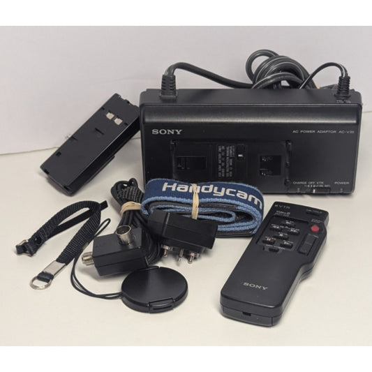 OEM Sony Camcorder Accessory Lot AC-V35A AC Power Charger Strap Lens Cap Remote