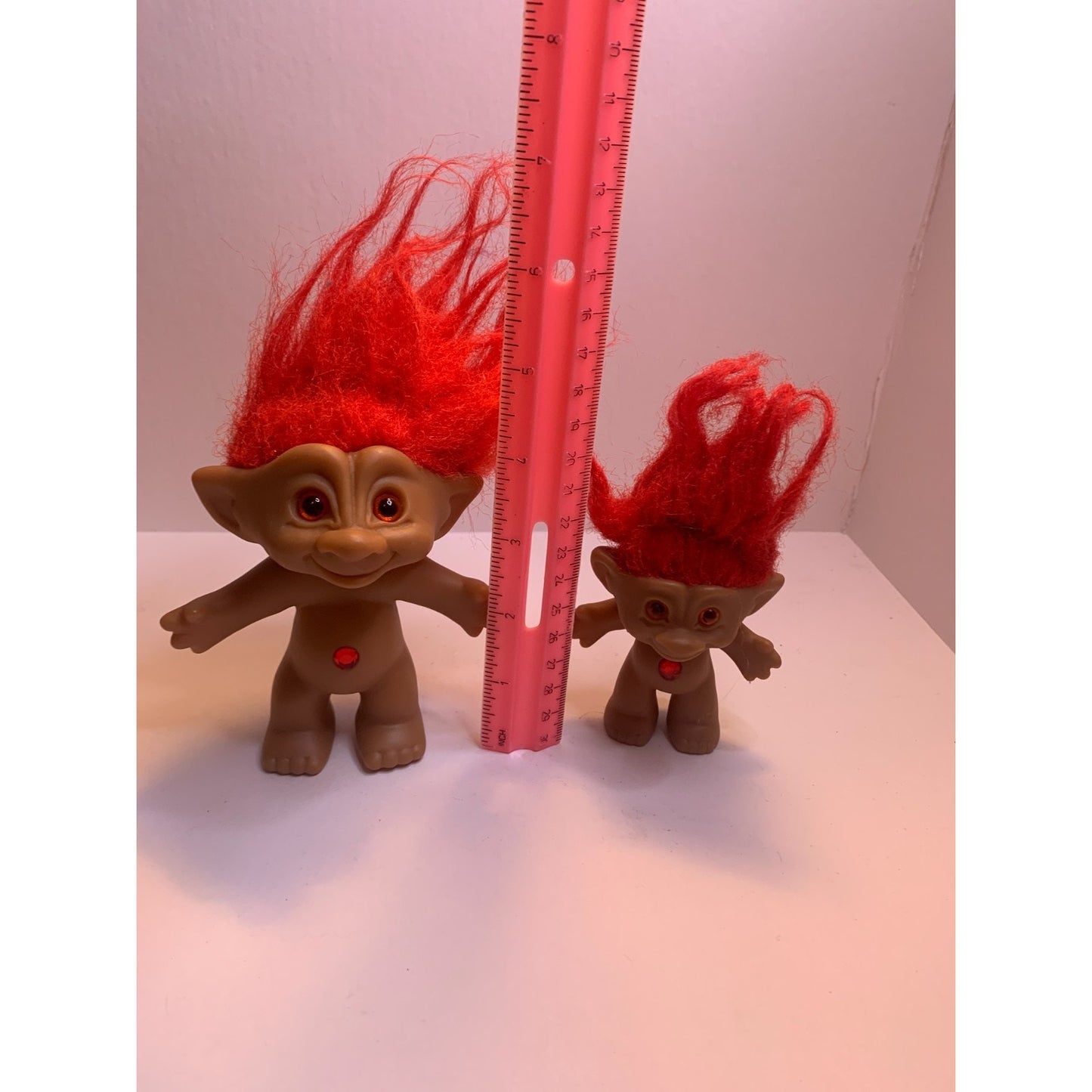 Set Of 2 Vtg Treasure Trolls With Jewel Gem Belly Good Luck Ace Novelty Red