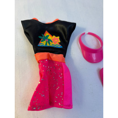 Barbie Outfit 1993 Glitter Hair Dress Shoes Visor Brush #10965