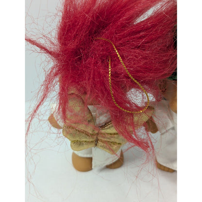 2 Vintage 90's 3" Russ Troll Doll Christmas Angels Ornaments Red & Green Hair