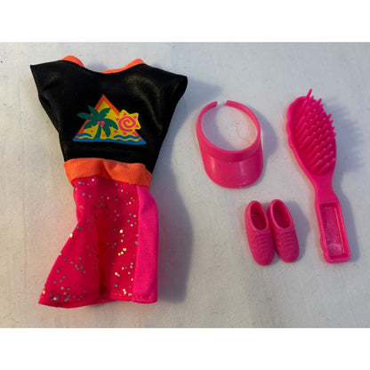 Barbie Outfit 1993 Glitter Hair Dress Shoes Visor Brush #10965