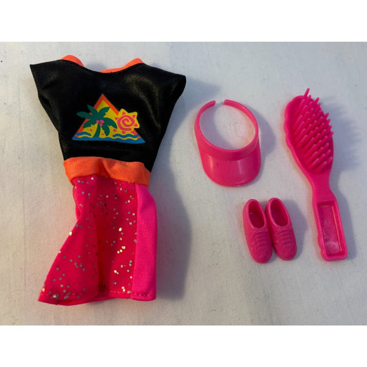 Barbie Outfit 1993 Glitter Hair Dress Shoes Visor Brush #10965