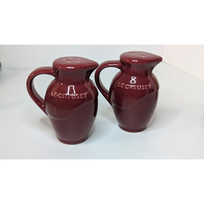 Le Creuset Burgundy Salt & Pepper Shakers 3.5" Jug with Handles