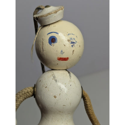 Antique 1920s TED TOY Bedford Mass 8" Wooden Sailor in White