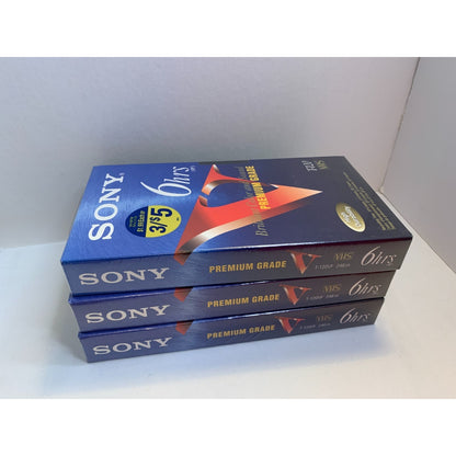 Lot of 3 Sony 6HR Blank High Quality VHS Tapes NEW SEALED T-120VF Premium Grade