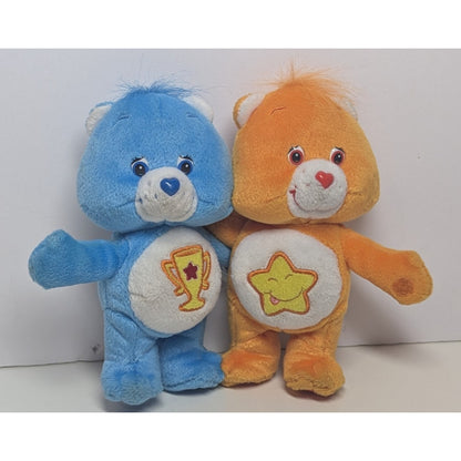 CARE BEARS PLUSH Cuddle Pair Champ Bear & Laugh A Lot Orange Blue 2003 8"