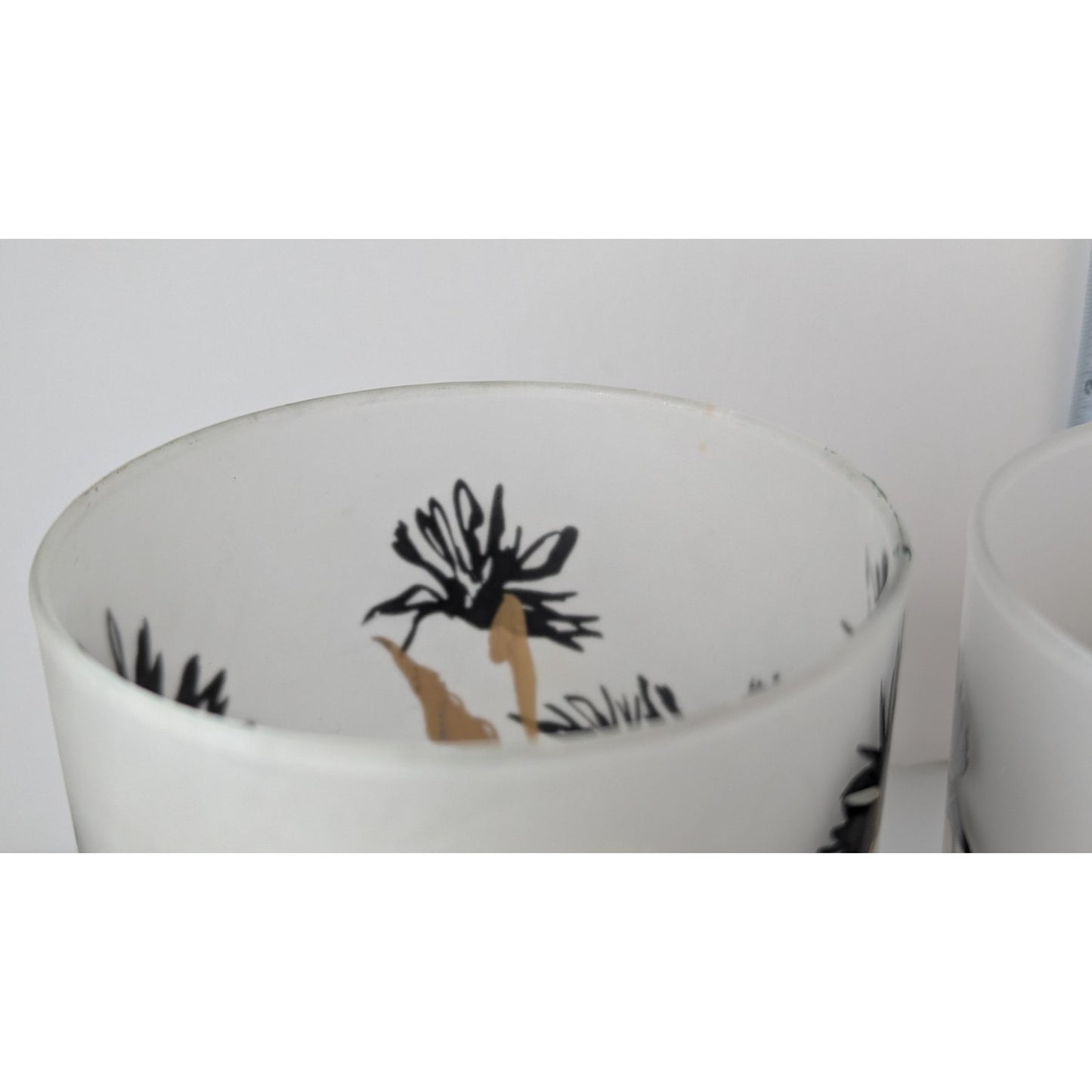 Georges Briard MCM Frosted Old Fashioned Rocks Glasses Set/2 Black Gold Floral