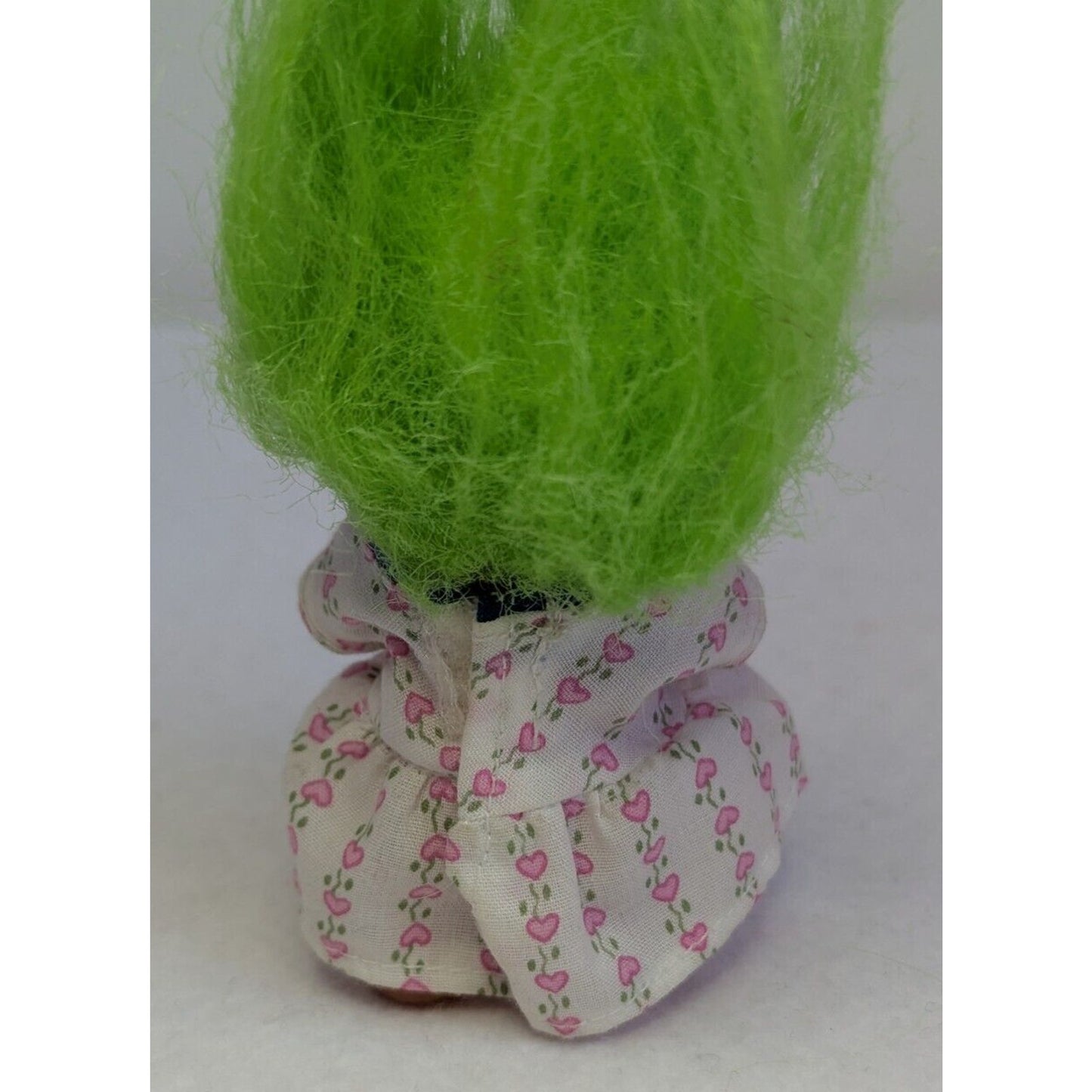 1985 D.A.M. 3" Troll Doll with Pink Heart Flower Dress and Green Hair Brown Eyes