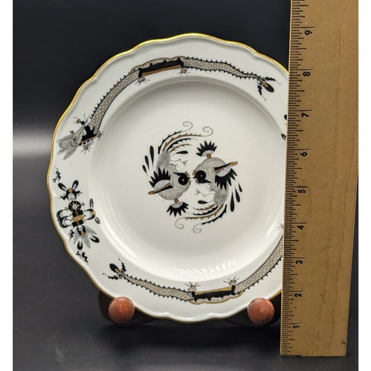 Meissen Rich Court Black Dragon Dessert Plate Scalloped Gold Accent 7.5 in