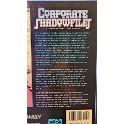 TTRPG Shadowrun Sourcebook #7113 Corporate Shadowfiles Nigel Findley FASA 1993